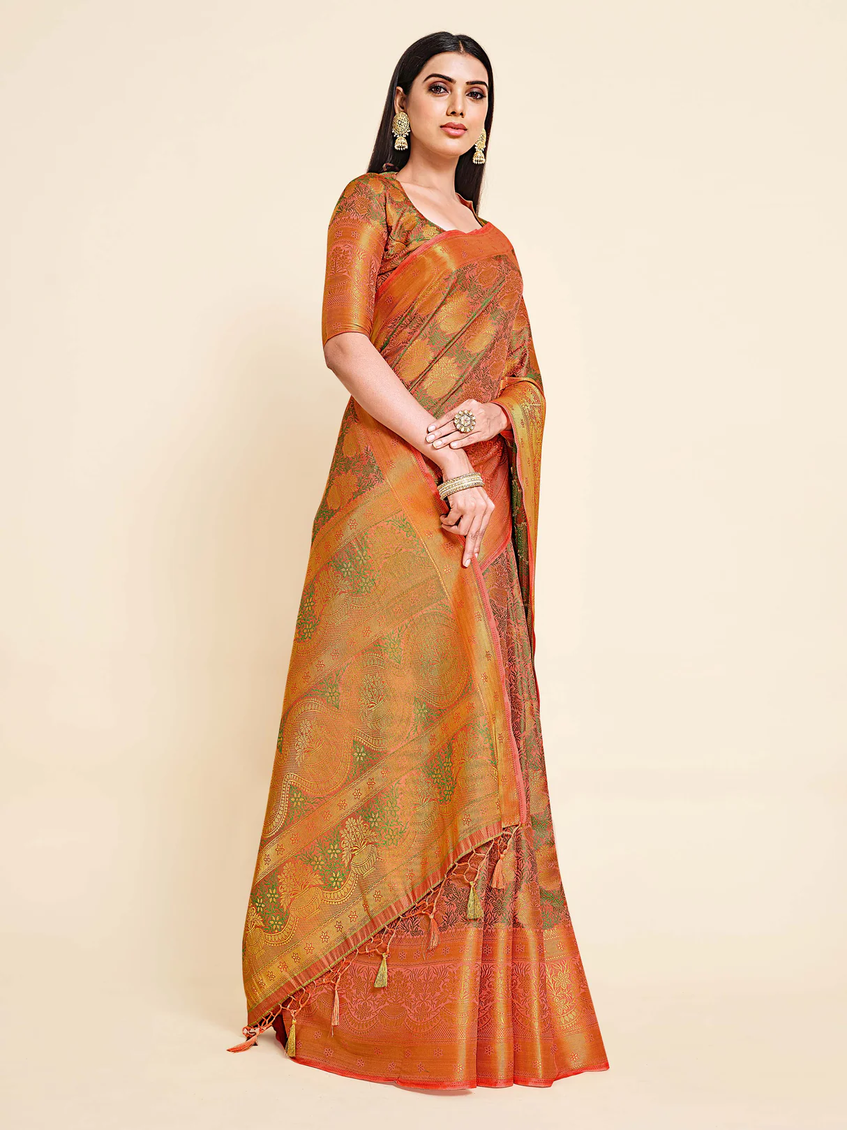 Mimosa Womens Art Silk Saree Kanjivaram Gajjari Color - Image 2