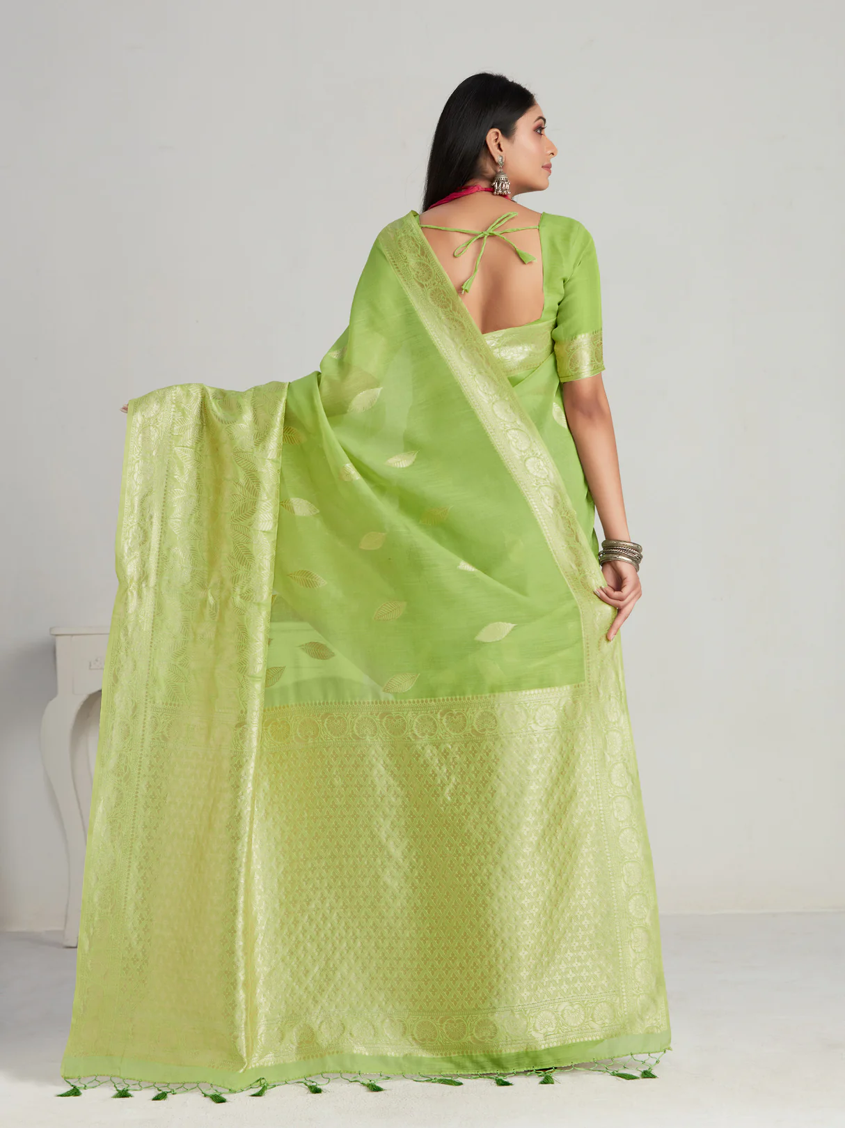 Women's Woven Design Banarasi Style Poly Cotton Saree With Blouse Piece 2 - Image 2