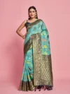 Women's Woven Design Kanjivaram Linen Saree With Blouse Piece 2