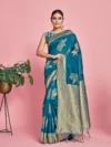 Women's Woven Design Kanjivaram Linen Saree With Blouse Piece
