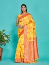 Women's Woven Design Banarasi Linen Saree With Blouse Piece 5