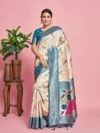 Women's Woven Design Banarasi Lenin Saree With Blouse Piece 4