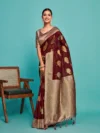 Women's Woven Design Kanjivaram Linen Saree With Blouse Piece 8