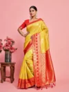 Women's Woven Design Kanjivaram Linen Saree With Blouse Piece 7