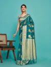 Women's Woven Design Kanjivaram Linen Saree With Blouse Piece 3